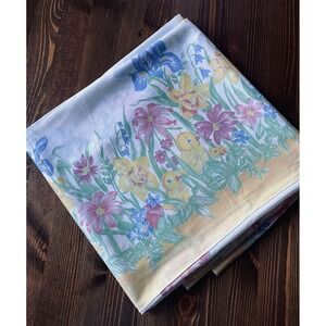 Vintage Easter Floral Tablecloth Chicks Bunnies Spring Garden Pastel Square 52"